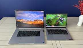 razer blade 14 and razer blade 18 laptops open on a white table