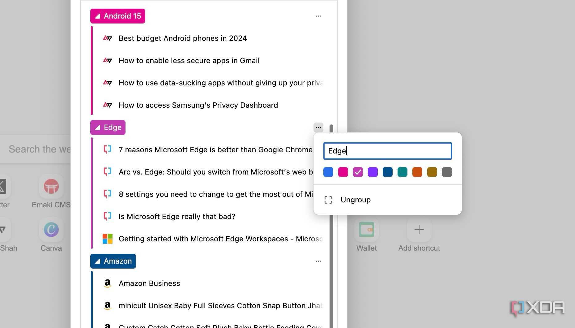 Microsoft Edge rename tabs