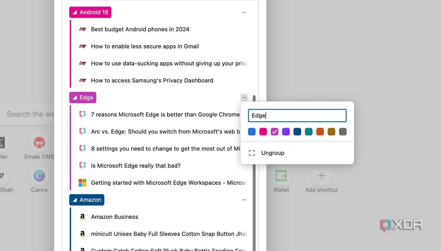 Microsoft Edge rename tabs