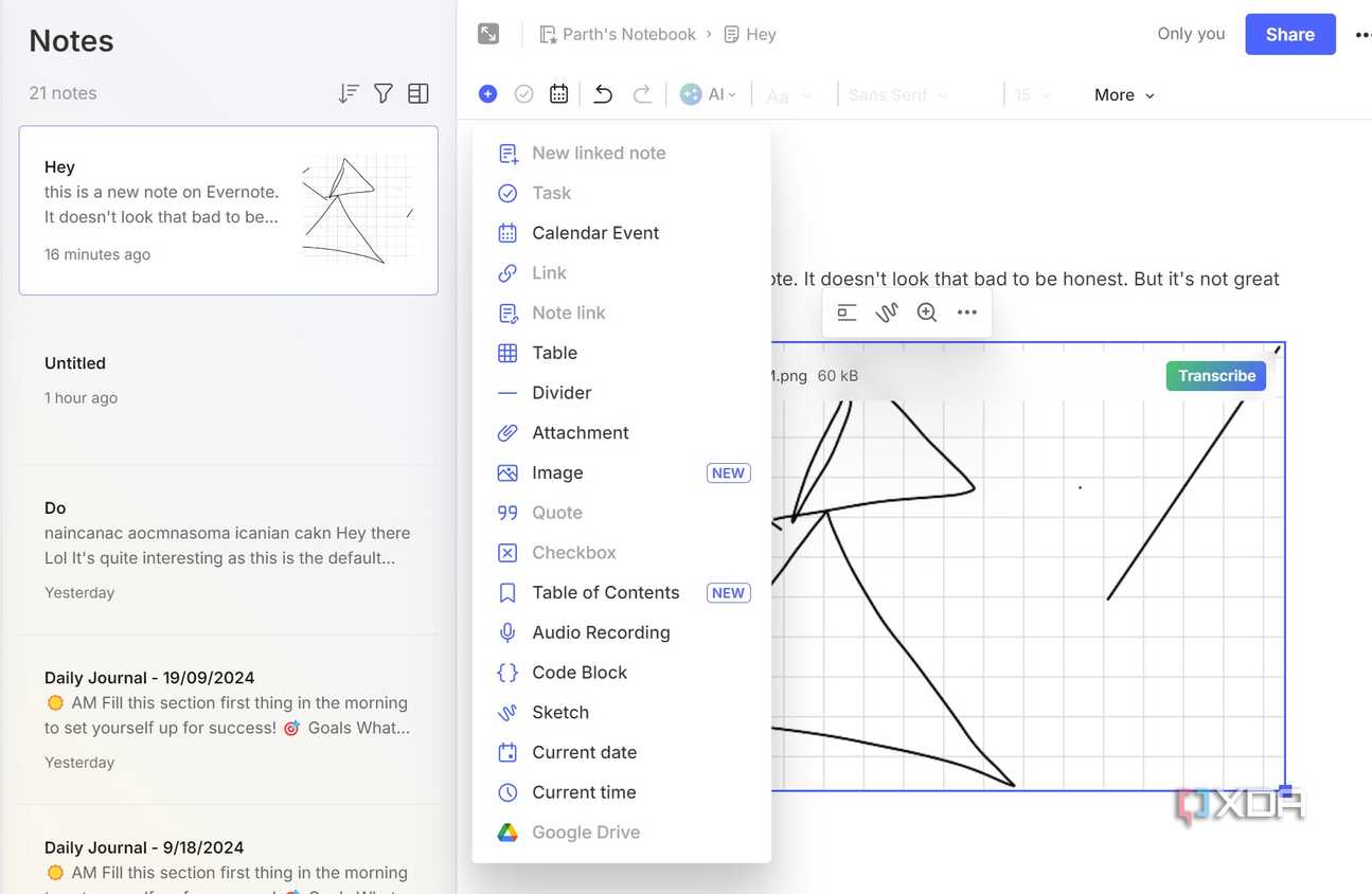 Sketch tool in Evernote