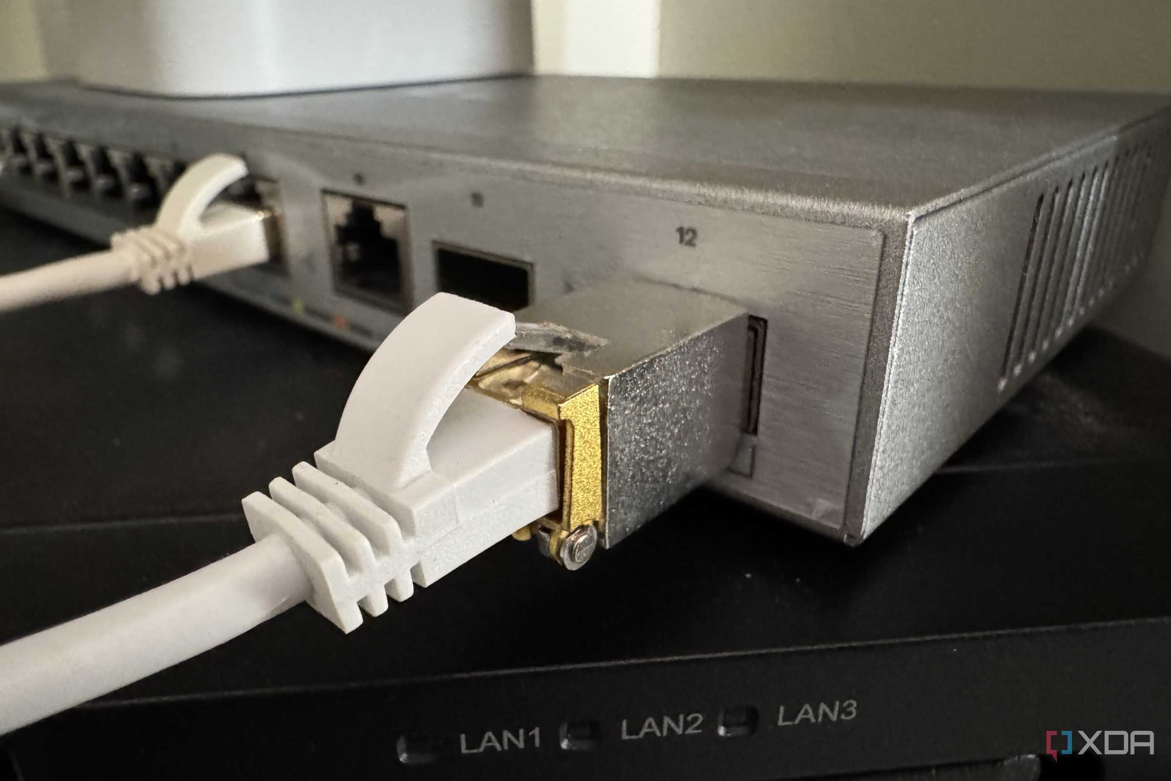 sf45 transceiver plugged into a network switch