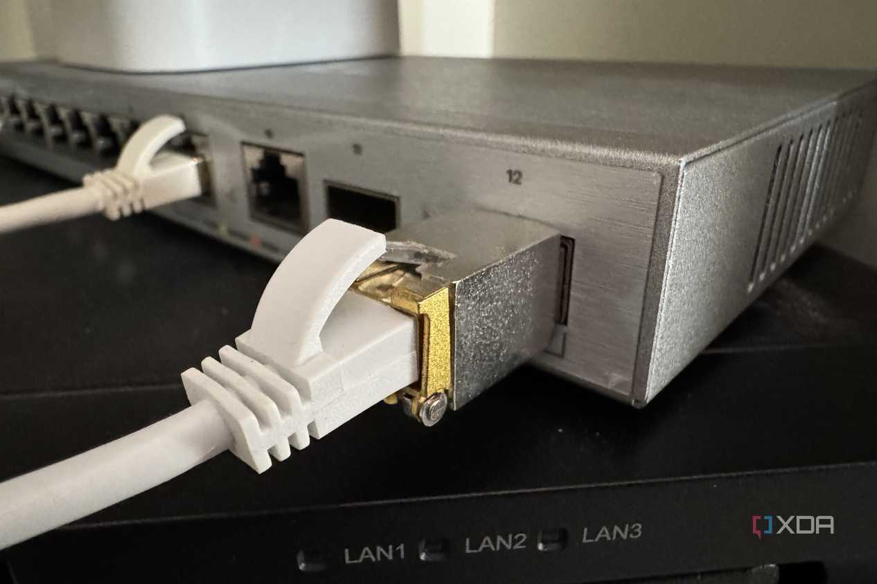 sf45 transceiver plugged into a network switch