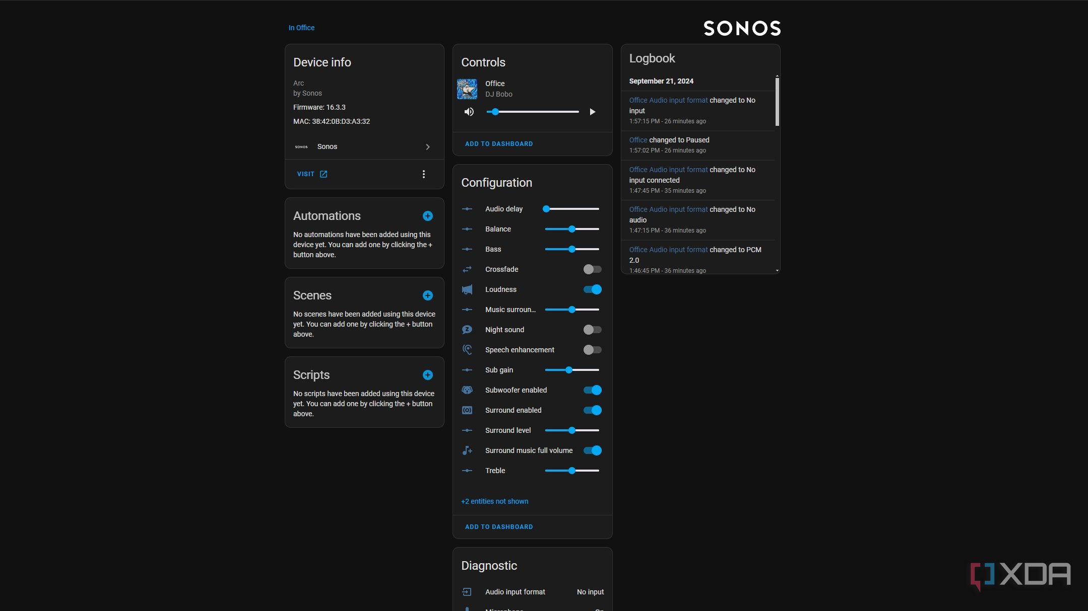 screenshot of the sonos add-on for home assistant