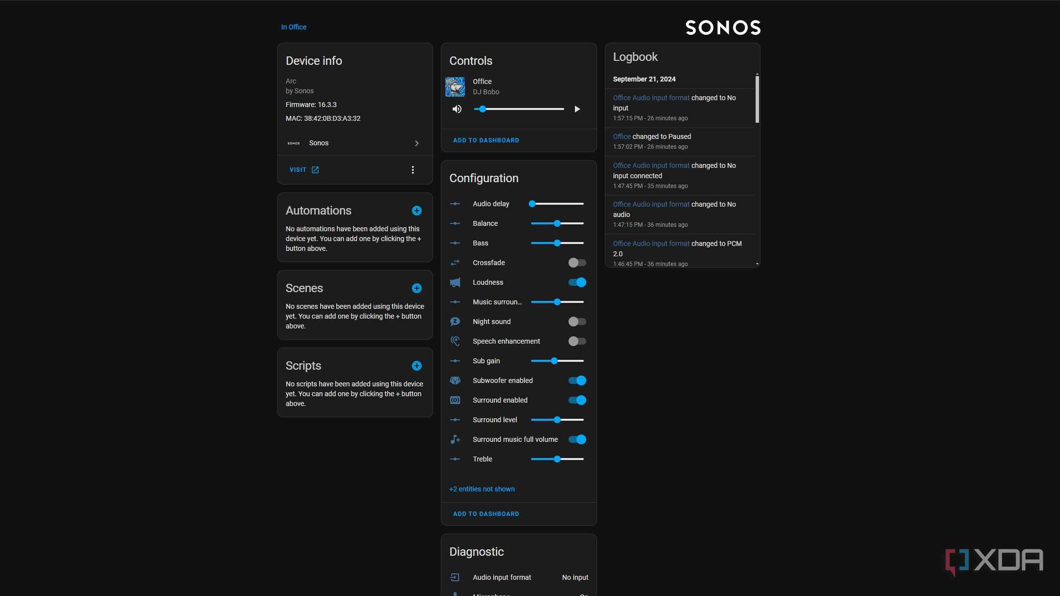 screenshot of the sonos add-on for home assistant