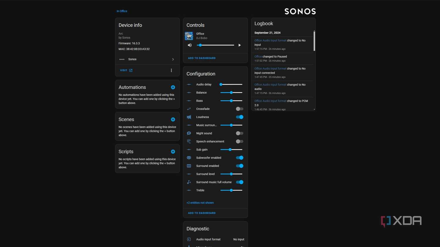 screenshot of the sonos add-on for home assistant