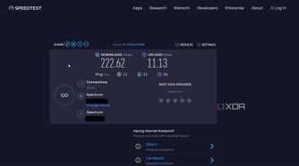 Screenshot of a Speedtest.net test result on a wired internet connection