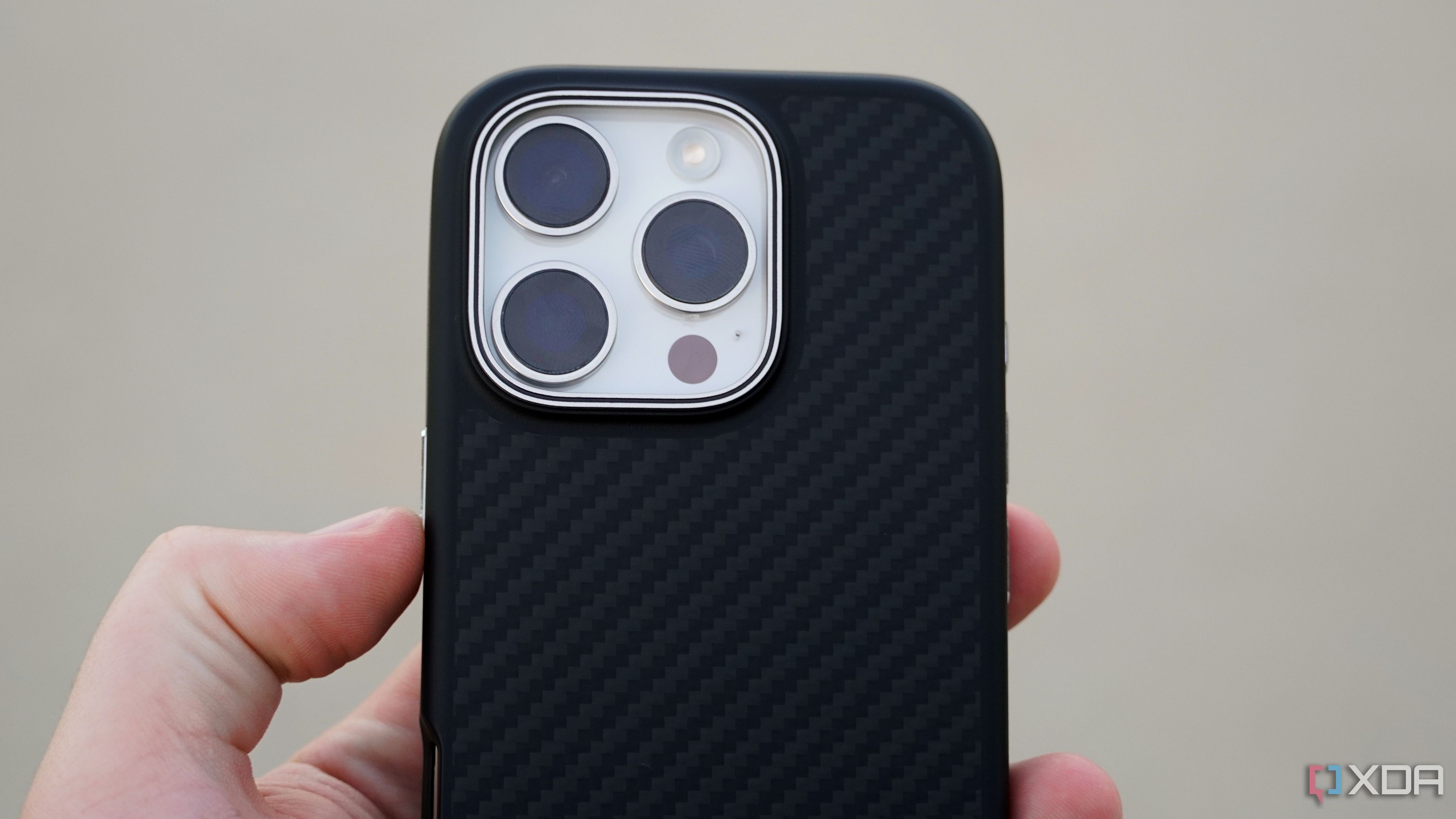 The camera bump on the Spigen Enzo Aramid case.
