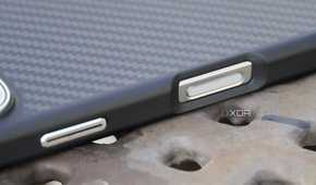 The Camera Control cutout on the Aramid Fiber case.