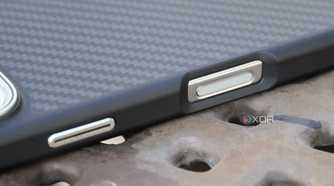 The Camera Control cutout on the Aramid Fiber case.
