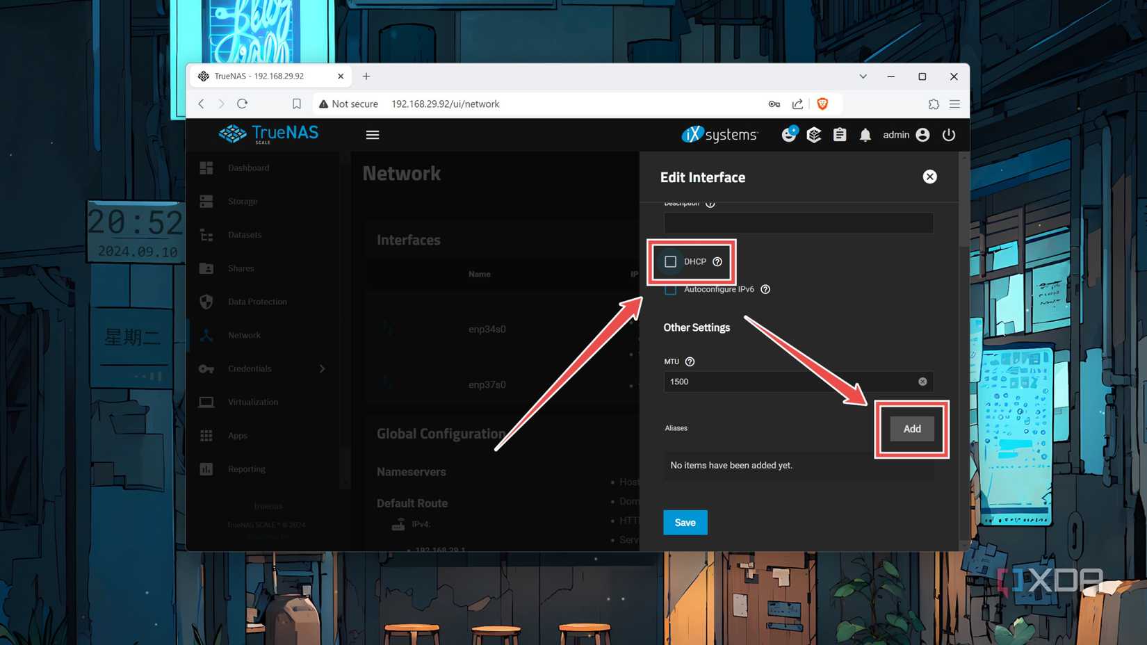Disabling DHCP inside the TrueNAS Scale web UI