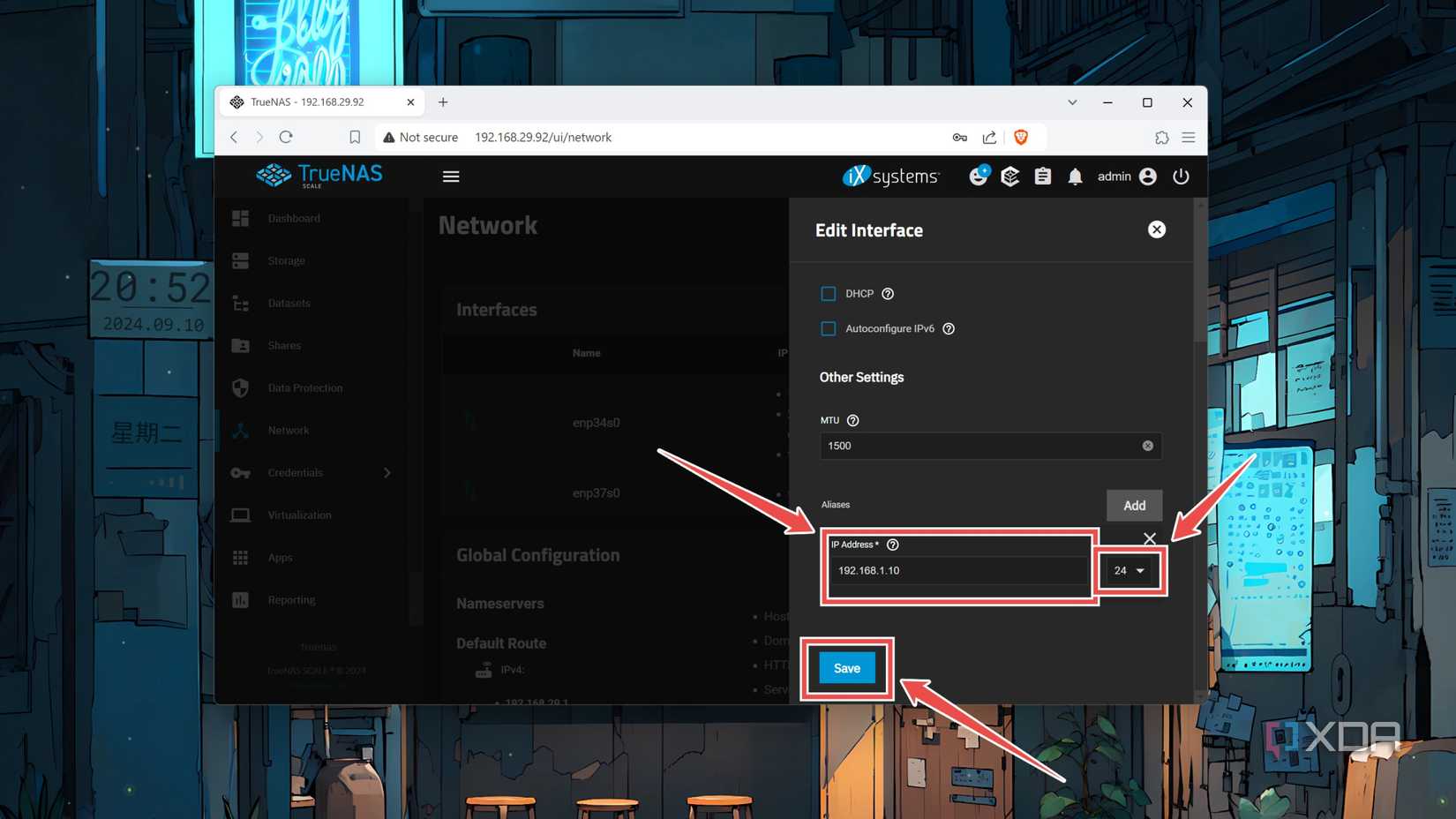 Adding a static IP address in the TrueNAS Scale web UI