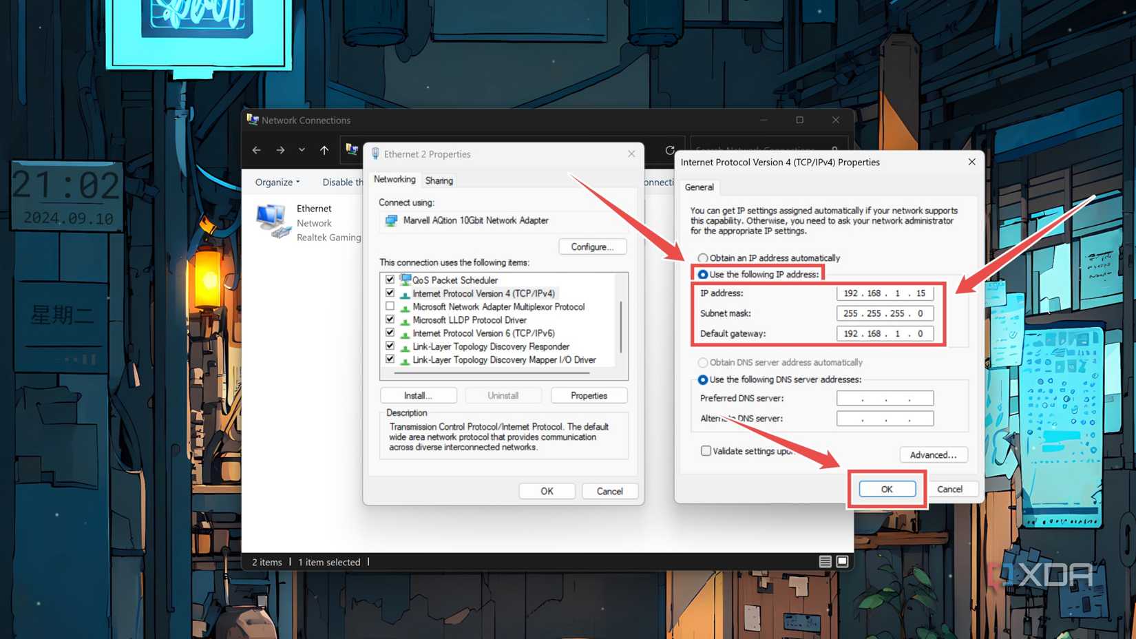 Setting a static IP in Windows 11