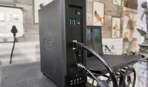 Ethernet and power cable plugged into a TerraMaster F8 SSD Plus