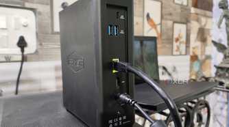 Ethernet and power cable plugged into a TerraMaster F8 SSD Plus