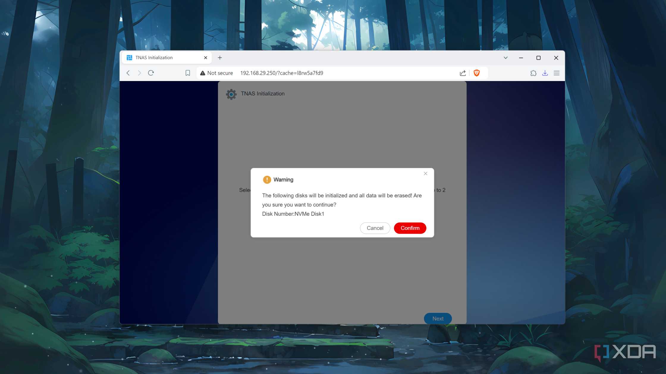 Picking the drive in the TerraMaster web UI