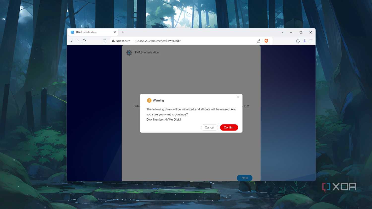 Picking the drive in the TerraMaster web UI