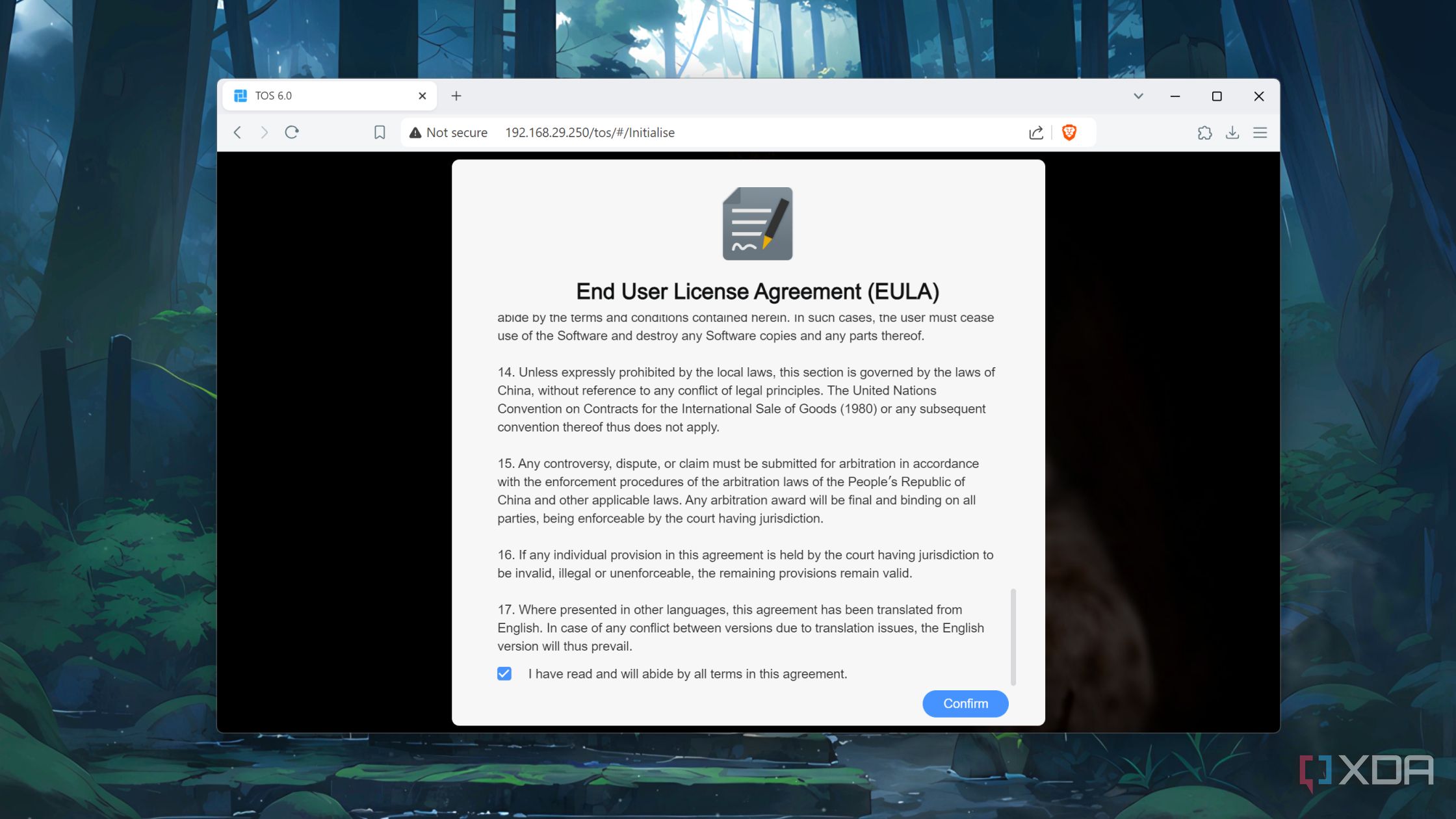 Accepting the TerraMaster EULA