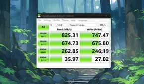 Running a CrystalDiskMark test on the TerraMaster F8 SSD Plus NAS