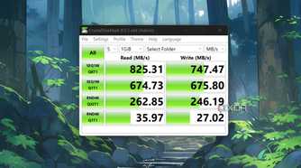 Running a CrystalDiskMark test on the TerraMaster F8 SSD Plus NAS