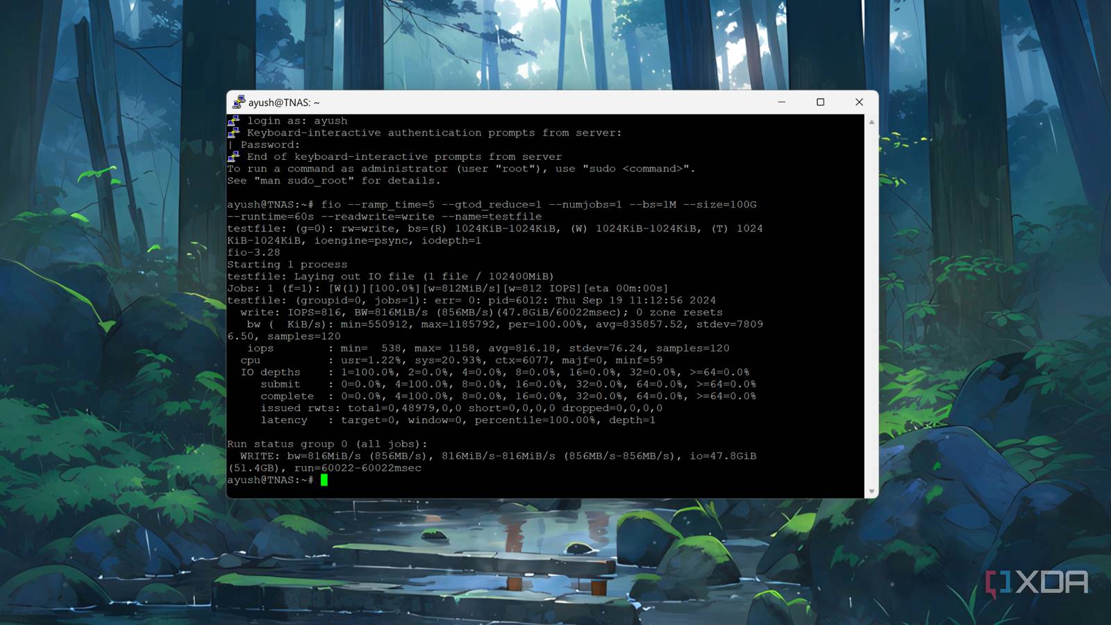 Running an fio test on the TerraMaster F8 SSD Plus NAS via SSH