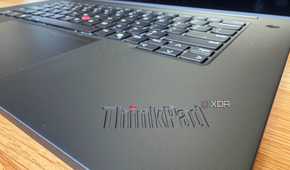 View of the Lenovo ThinkPad P16 Gen 7 from the corner with the ThinkPad logo, keyboard, trackpad, and dispaly visible