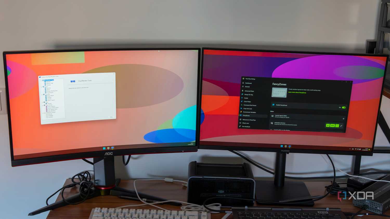 Two computer monitors side by side showing tools that help with monitor management