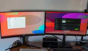 Two computer monitors side by side showing tools that help with monitor management