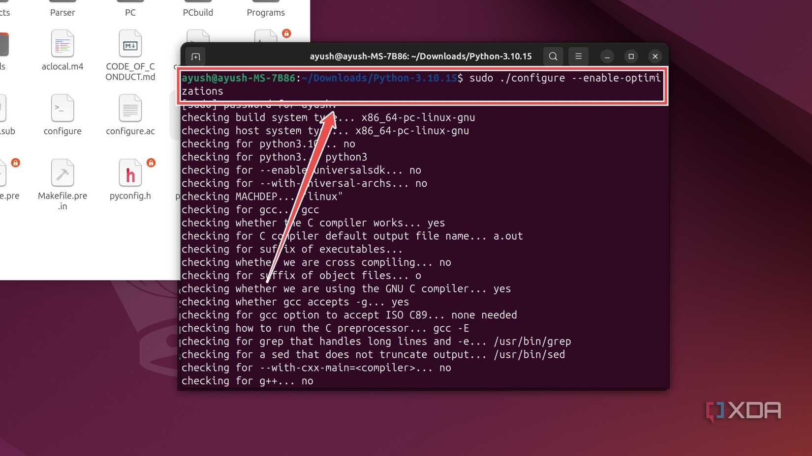 Running the configure script in Ubuntu