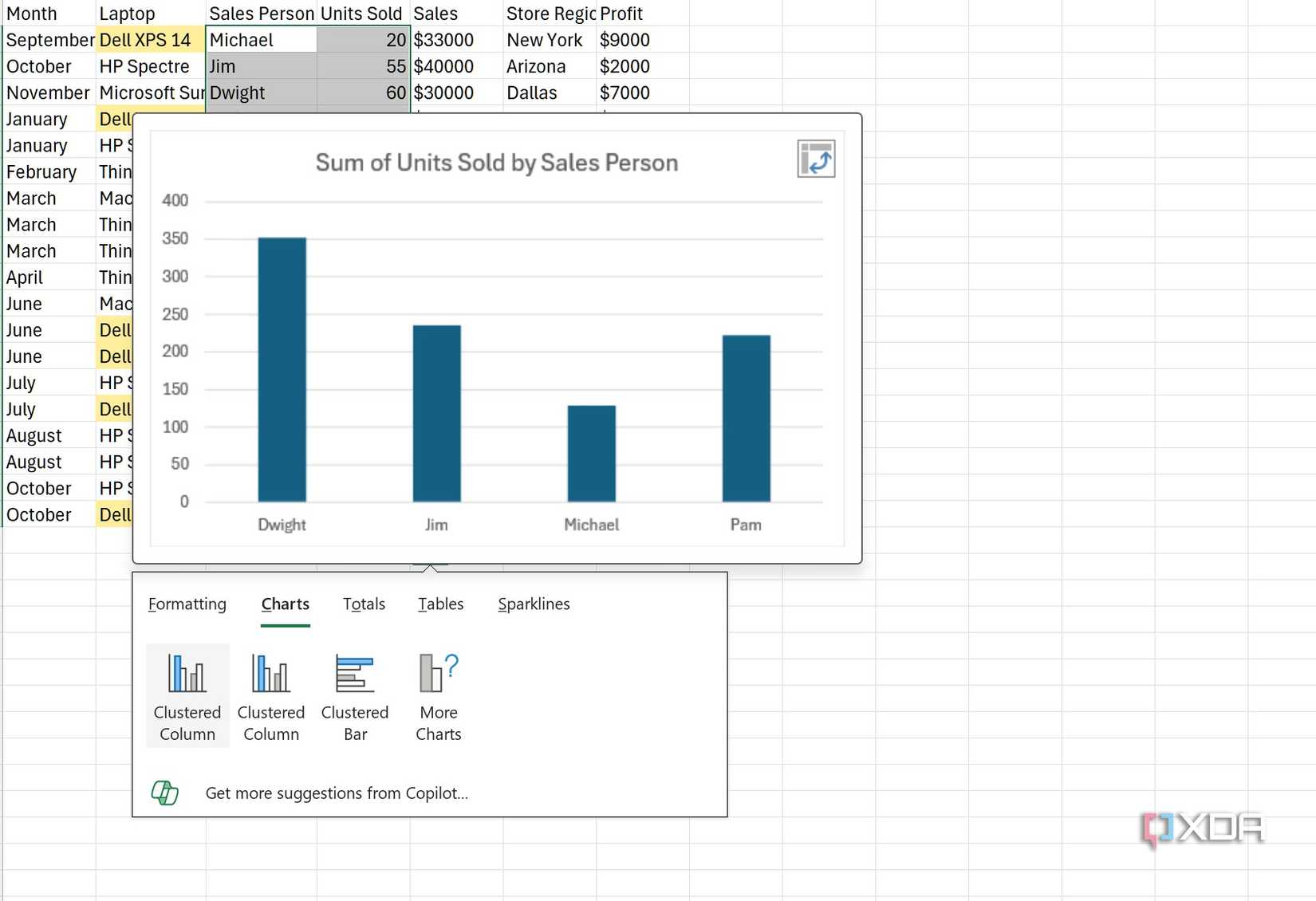 Create charts with Copilot