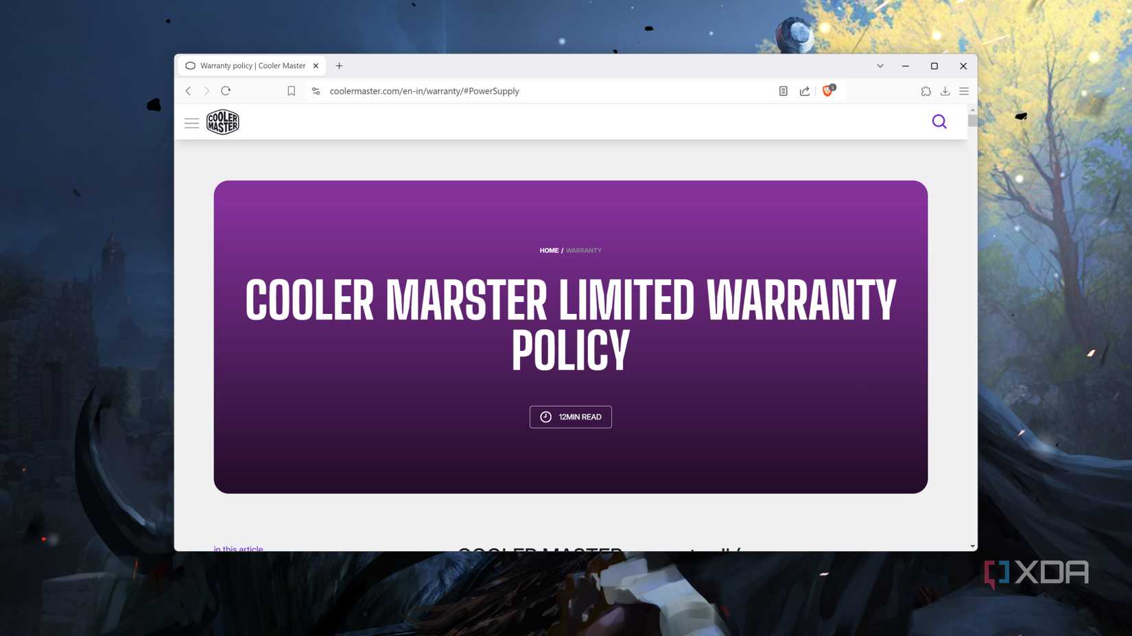 The Cooler Master warranty page
