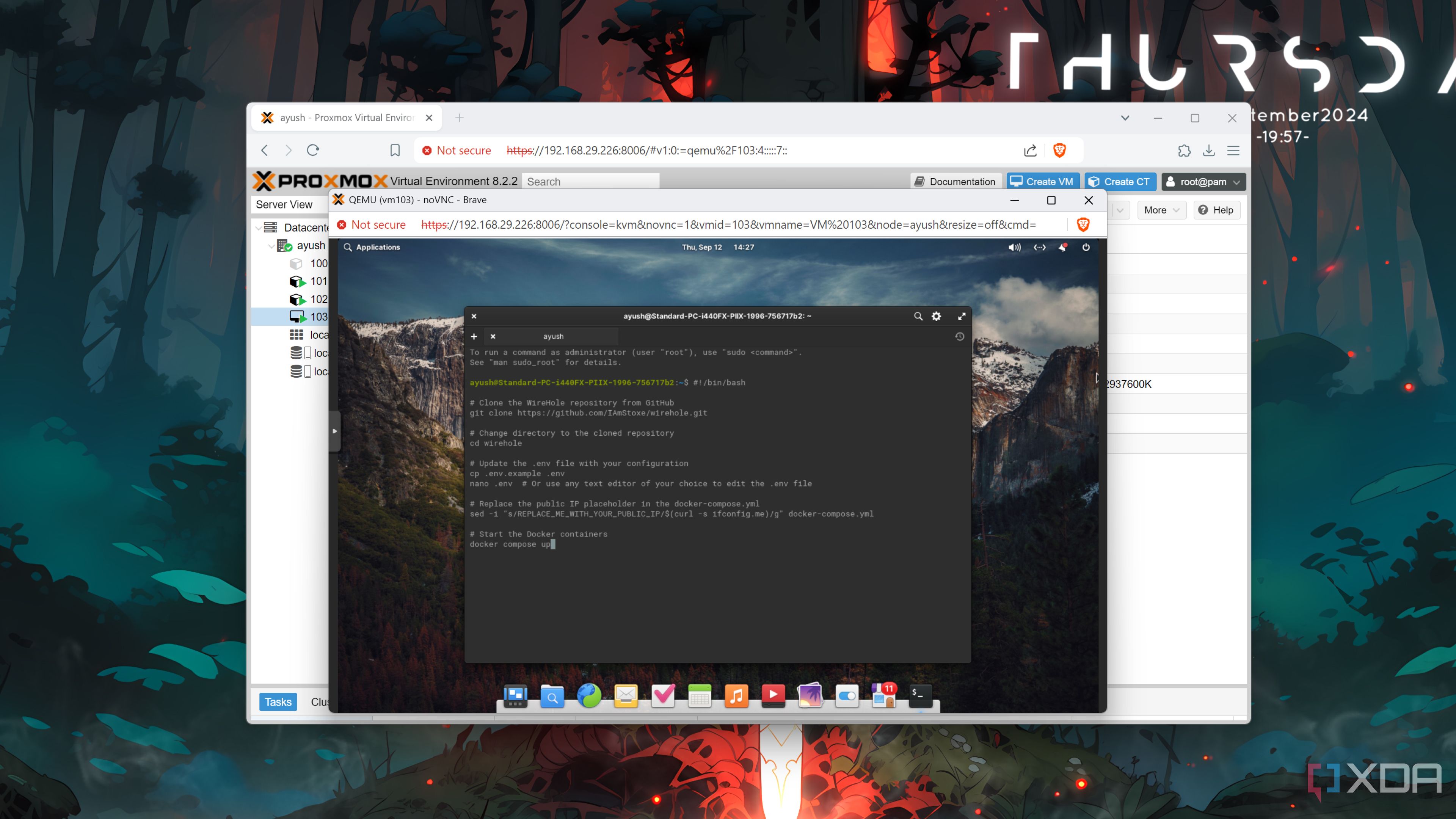 The command used to install Wirehole on a Proxmox VM