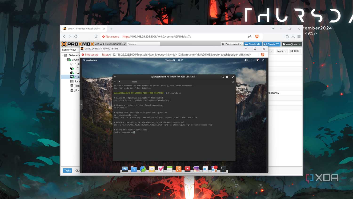 The command used to install Wirehole on a Proxmox VM