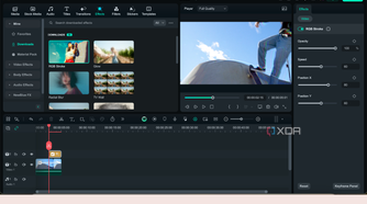 Wondershare Filmora video editor with same video of a skateboarder on the timeline
