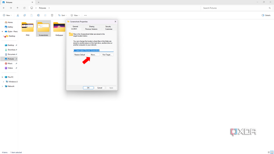 How to change where screenshots are saved by default in Windows 11