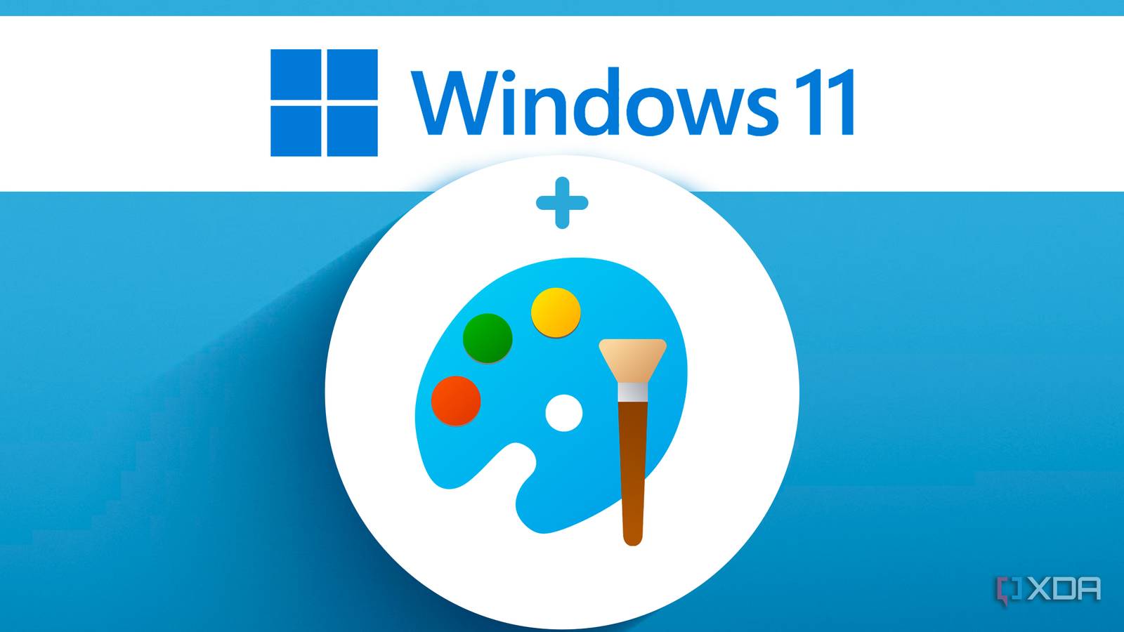 A Windows 11 logo and wordmark next to the Paint logo