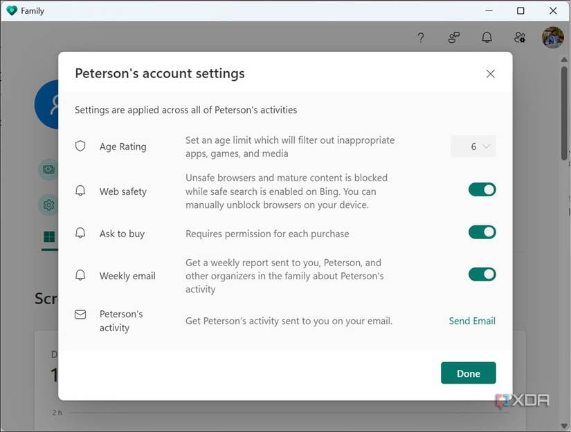 Adjust settings of the account