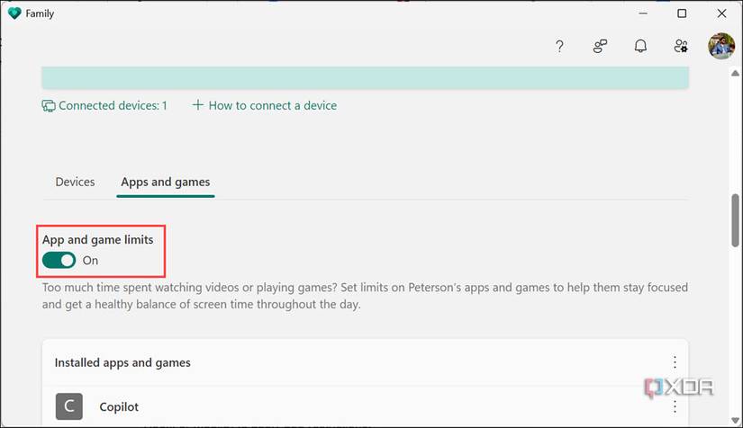 Apply apps and games time limit