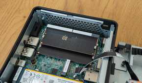 Close-up of the SO-DIMM memory modules inside the Asus NUC 14 Pro
