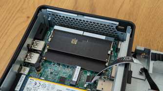 Close-up of the SO-DIMM memory modules inside the Asus NUC 14 Pro