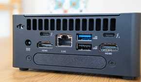 Close-up angled view of the rear of the Asus NUC 14 Pro