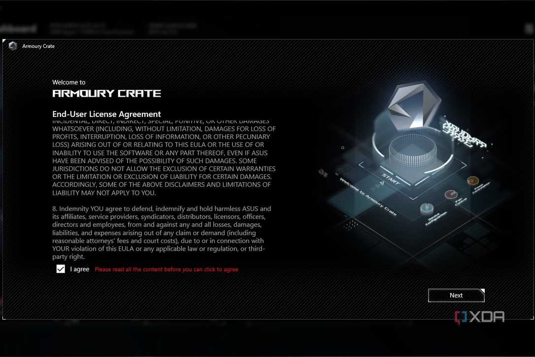 Asus Armoury Crate software welcome screen