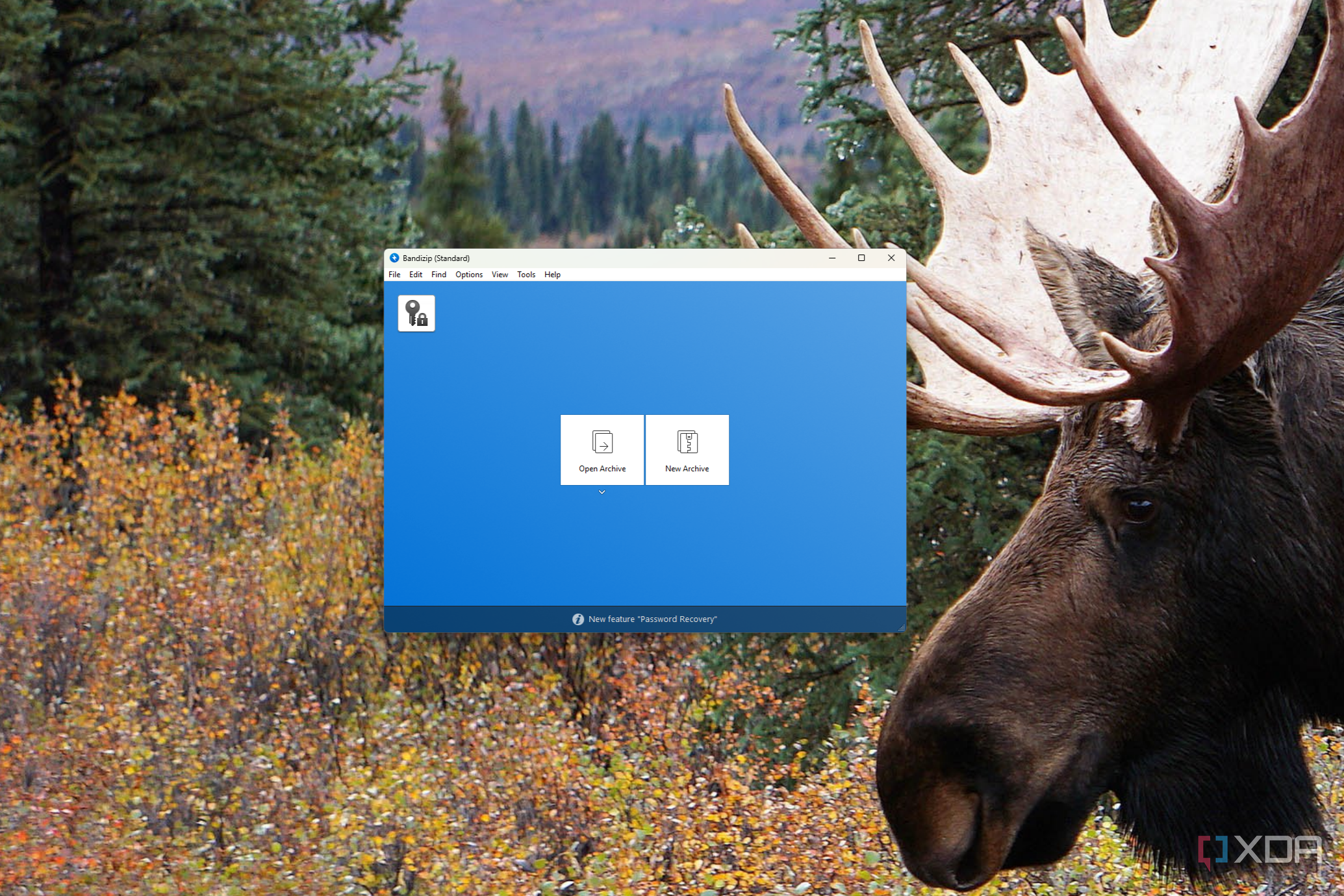 Screenshot of the Bandizip landing page showing options for creating or opening an archive