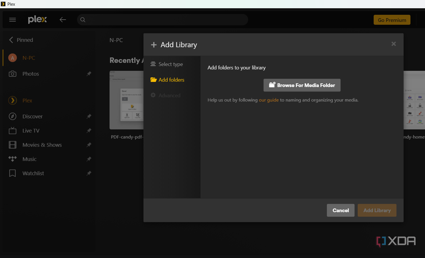 Screenshot showing option to browse media on Plex