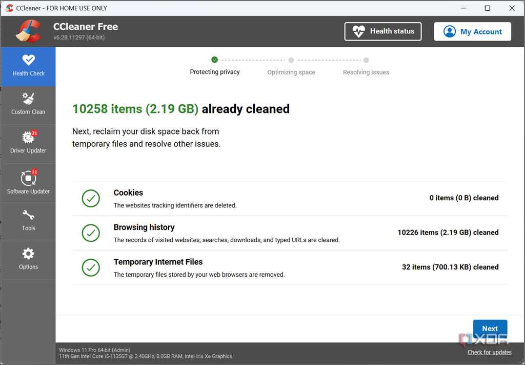 ccPortable cleaning browser data