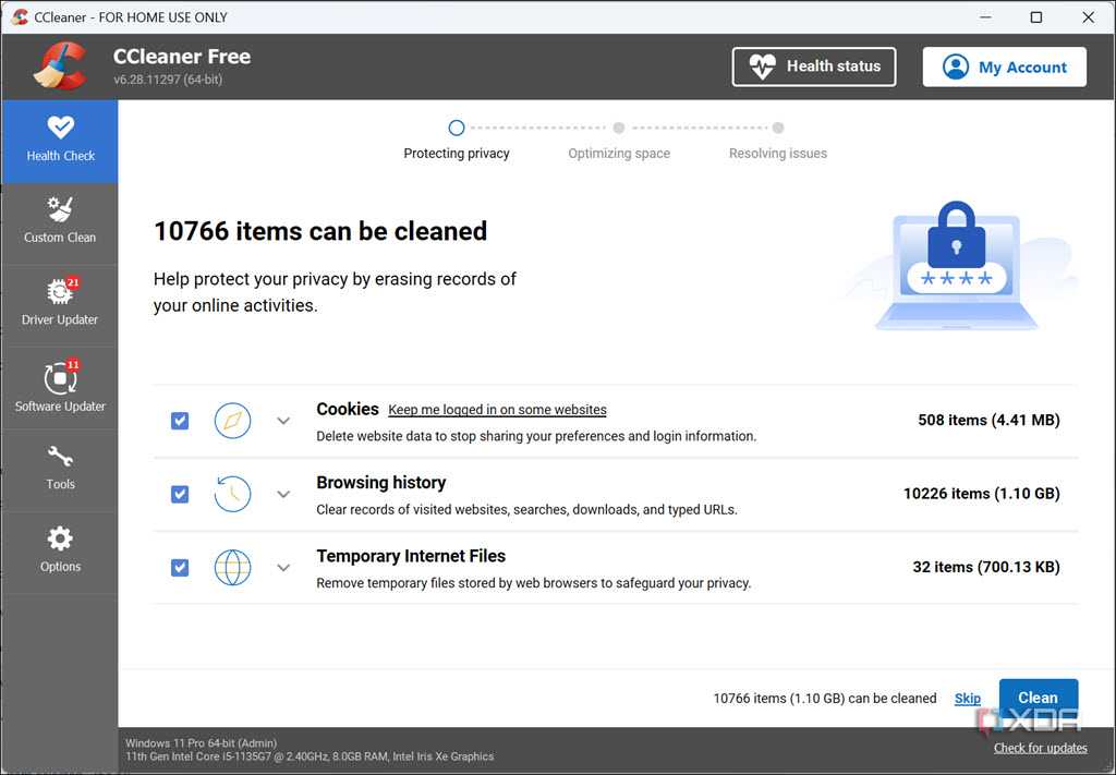Screenshot of ccPortable Health Check