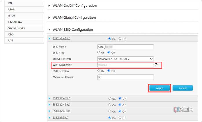 Change SSID passphrase