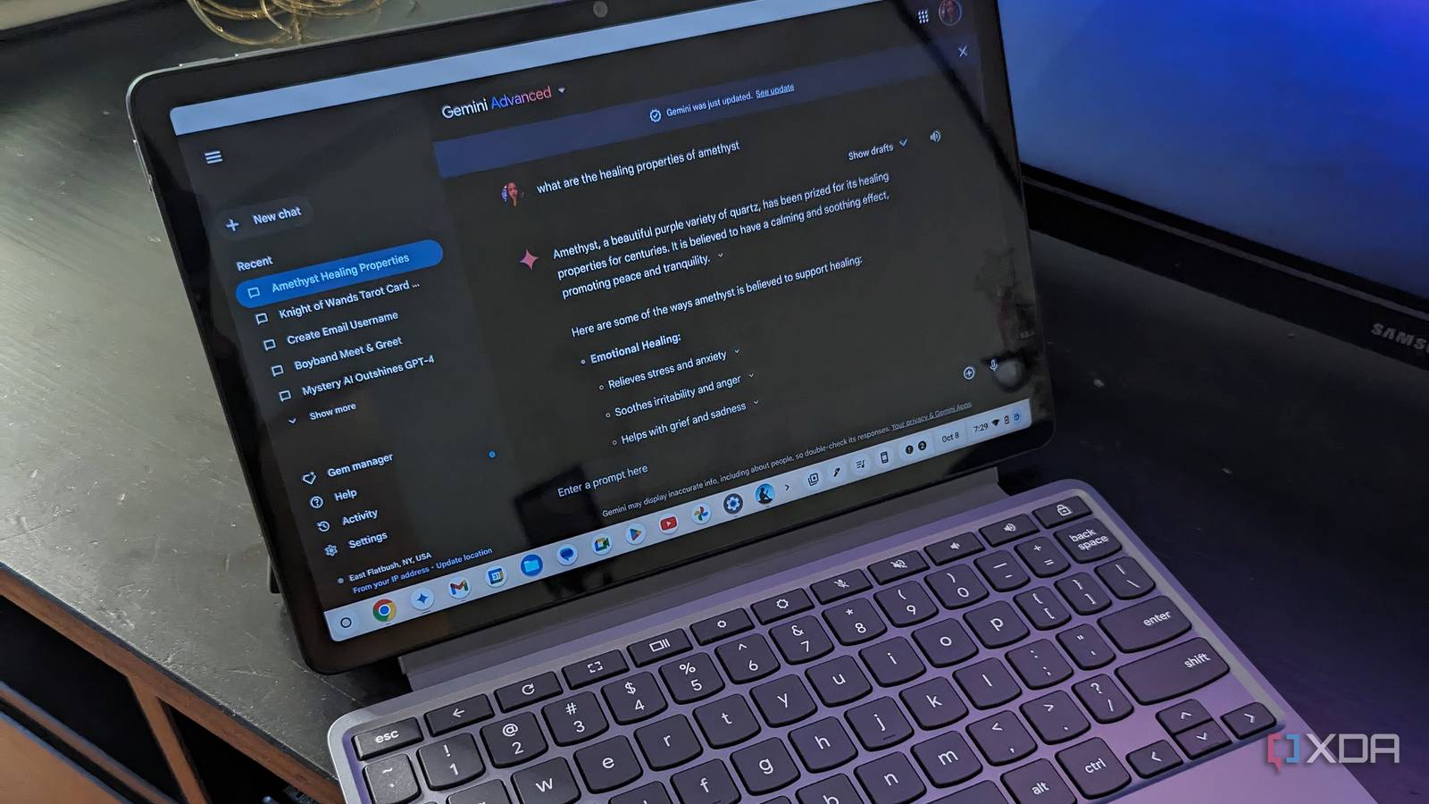 The Lenovo Chromebook Duet 11 with Gemini Advanced on its display.