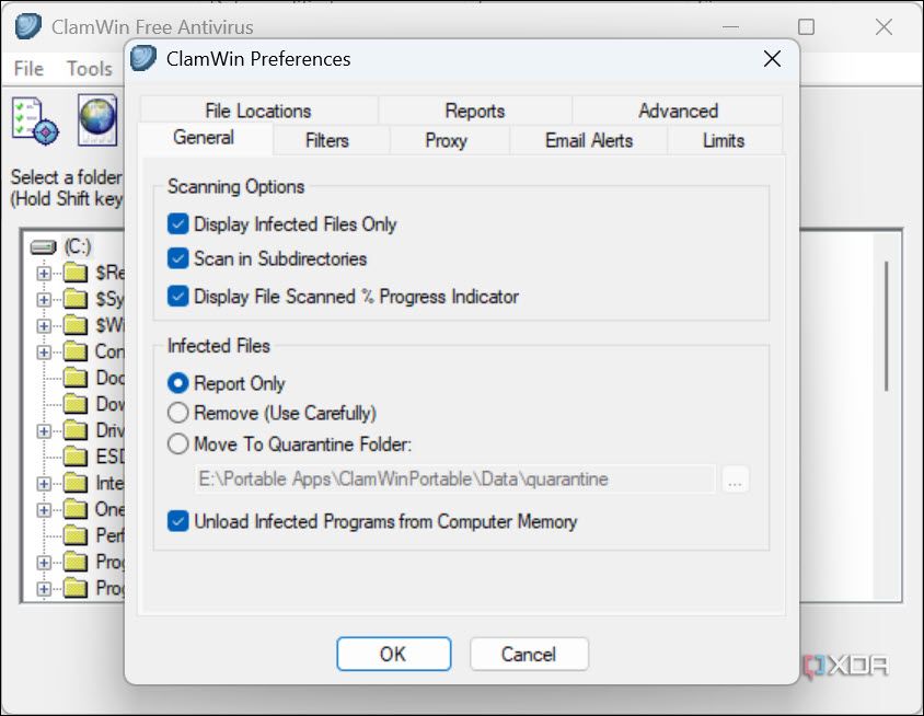 ClamWin Antivirus preferences