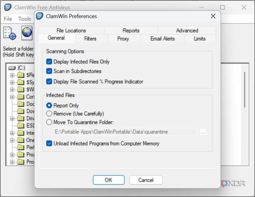ClamWin Antivirus preferences