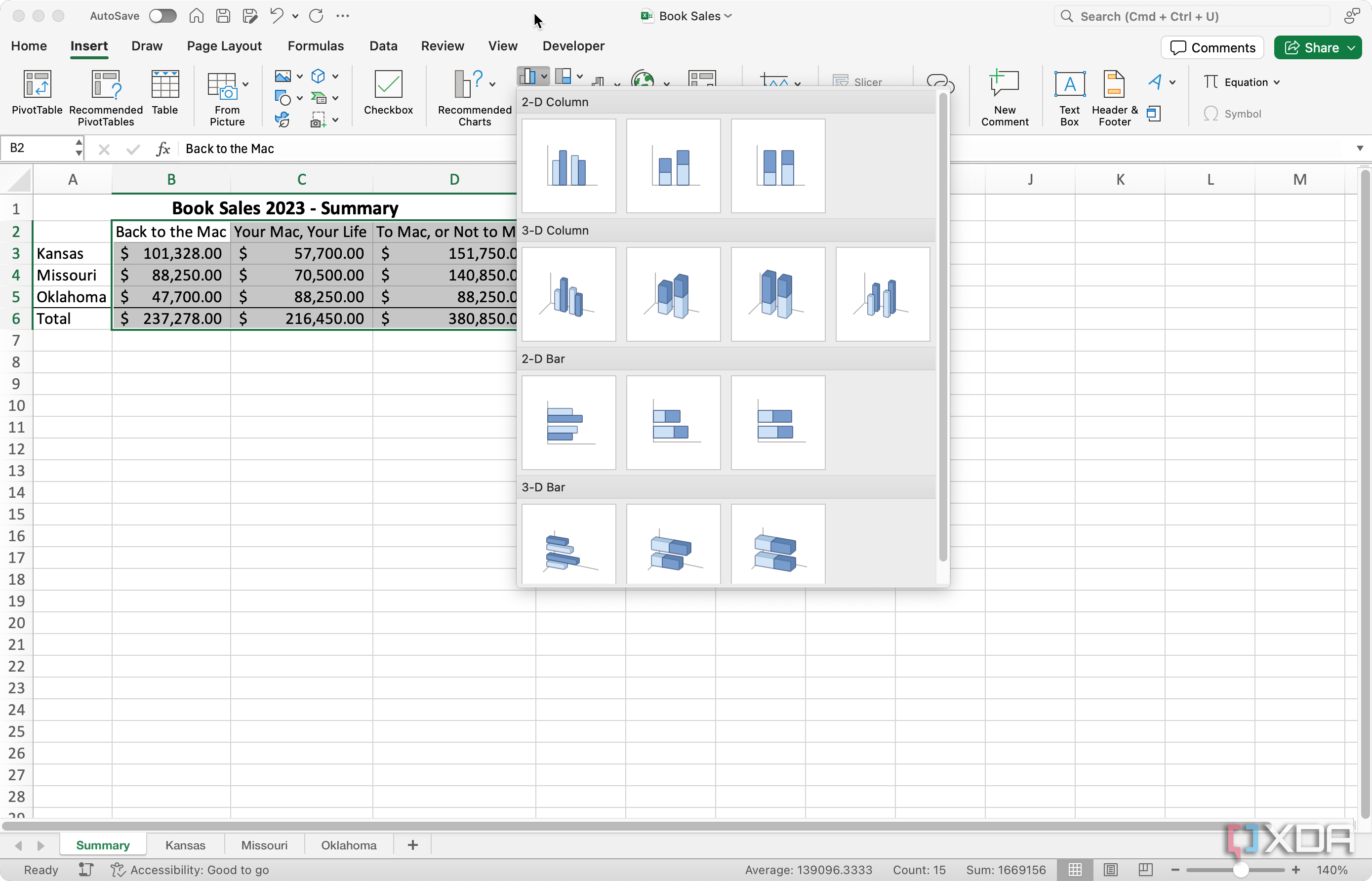 Column chart options in Excel